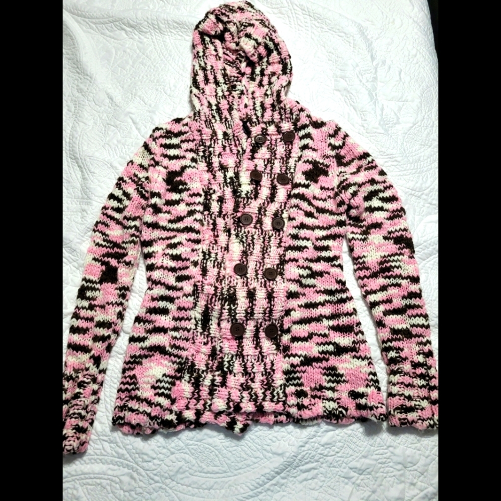 Sweater coat pink brown white Takeout L.